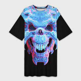 Платье-футболка 3D с принтом Череп Психоделика в Санкт-Петербурге,  |  | skull | зверь | зубы | психоделика | психоделический | страшный | хищник | череп | череп зверя | чужой
