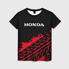 Женская футболка 3D с принтом HONDA / ХОНДА в Санкт-Петербурге, 100% полиэфир ( синтетическое хлопкоподобное полотно) | прямой крой, круглый вырез горловины, длина до линии бедер | accord | auto | civic | crv | honda | jylf | logo | moto | motors | racing | sport | авто | автомобиль | аккорд | гонки | гоночный | лого | логотип | логотипы | марка | мото | моторс | мотоцикл | рщтвф | серия | символ | символы | спорт