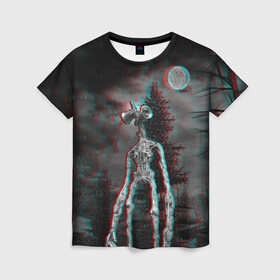 Женская футболка 3D с принтом Siren Head Horror  в Санкт-Петербурге, 100% полиэфир ( синтетическое хлопкоподобное полотно) | прямой крой, круглый вырез горловины, длина до линии бедер | glitch | glitch siren head | rgb | siren head | sirena | глитч | глич | ретро | сирейноголовый | сирена | сиреноголовый
