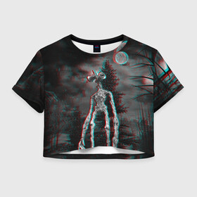 Женская футболка Crop-top 3D с принтом Siren Head Horror  в Санкт-Петербурге, 100% полиэстер | круглая горловина, длина футболки до линии талии, рукава с отворотами | glitch | glitch siren head | rgb | siren head | sirena | глитч | глич | ретро | сирейноголовый | сирена | сиреноголовый