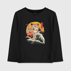 Детский лонгслив хлопок с принтом Great Cat Wave в Санкт-Петербурге, 100% хлопок | круглый вырез горловины, полуприлегающий силуэт, длина до линии бедер | Тематика изображения на принте: anime | art | cat | cats | great wave | hokusai | japan | japanese | kanagawa | kanji | sushi | арт | большая | в японском стиле | великая | волна | ест суши | иероглифы | канагава | кандзи | китайские | кот | котенок | кошка | палочки | суши