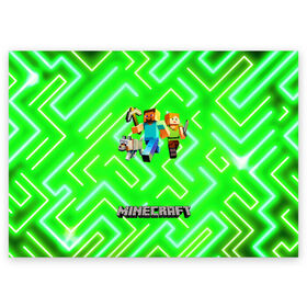 Поздравительная открытка с принтом Майнкрафт / Minecraft в Санкт-Петербурге, 100% бумага | плотность бумаги 280 г/м2, матовая, на обратной стороне линовка и место для марки
 | alex | creeper | dungeons | minecraft | piggy | steve | алекс | бой | гаст | герои | детские | зелень | зомби | крипер | логотипигры | майнкрафт | мобы | неоновый | песочница | пигги | пиксельный | подземелья | популярные