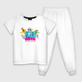 Детская пижама хлопок с принтом FALL GUYS (2 СТОРОНЫ) в Санкт-Петербурге, 100% хлопок |  брюки и футболка прямого кроя, без карманов, на брюках мягкая резинка на поясе и по низу штанин
 | fal | fall | fallguys | guys | knockout | ultimate | гайс | фалл | фол | фолгайс | фолл | фоллгайс