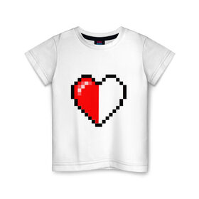 Детская футболка хлопок с принтом Майнкрафт серце в Санкт-Петербурге, 100% хлопок | круглый вырез горловины, полуприлегающий силуэт, длина до линии бедер | Тематика изображения на принте: minecraft | любовь | майнкрафт | пиксель | половинка | сердце
