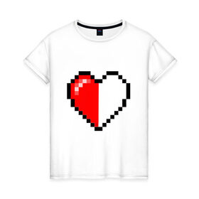 Женская футболка хлопок с принтом Майнкрафт серце в Санкт-Петербурге, 100% хлопок | прямой крой, круглый вырез горловины, длина до линии бедер, слегка спущенное плечо | Тематика изображения на принте: minecraft | любовь | майнкрафт | пиксель | половинка | сердце