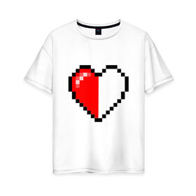 Женская футболка хлопок Oversize с принтом Майнкрафт серце в Санкт-Петербурге, 100% хлопок | свободный крой, круглый ворот, спущенный рукав, длина до линии бедер
 | Тематика изображения на принте: minecraft | любовь | майнкрафт | пиксель | половинка | сердце