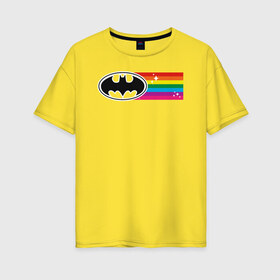 Женская футболка хлопок Oversize с принтом Batman Rainbow Logo в Санкт-Петербурге, 100% хлопок | свободный крой, круглый ворот, спущенный рукав, длина до линии бедер
 | batman | dc pride | justice league | pride | vdosadir | бэтмен | лига справедливости | прайд | радуга