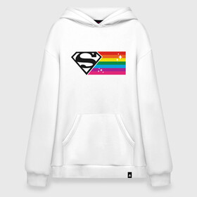 Худи SuperOversize хлопок с принтом Superman Rainbow Logo в Санкт-Петербурге, 70% хлопок, 30% полиэстер, мягкий начес внутри | карман-кенгуру, эластичная резинка на манжетах и по нижней кромке, двухслойный капюшон
 | Тематика изображения на принте: dc pride | justice league | pride | superman | vdosadir | лига справедливости | прайд | радуга | супермен
