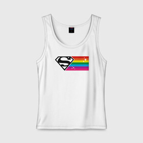 Женская майка хлопок с принтом Superman Rainbow Logo в Санкт-Петербурге, 95% хлопок, 5% эластан |  | Тематика изображения на принте: dc pride | justice league | pride | superman | vdosadir | лига справедливости | прайд | радуга | супермен