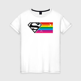 Женская футболка хлопок с принтом Superman Rainbow Logo в Санкт-Петербурге, 100% хлопок | прямой крой, круглый вырез горловины, длина до линии бедер, слегка спущенное плечо | dc pride | justice league | pride | superman | vdosadir | лига справедливости | прайд | радуга | супермен