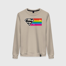 Женский свитшот хлопок с принтом Superman Rainbow Logo в Санкт-Петербурге, 100% хлопок | прямой крой, круглый вырез, на манжетах и по низу широкая трикотажная резинка  | dc pride | justice league | pride | superman | vdosadir | лига справедливости | прайд | радуга | супермен
