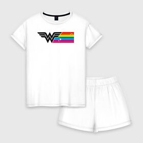 Женская пижама с шортиками хлопок с принтом Wonder Woman Rainbow Logo в Санкт-Петербурге, 100% хлопок | футболка прямого кроя, шорты свободные с широкой мягкой резинкой | dc pride | justice league | pride | vdosadir | wonder woman | лига справедливости | прайд | радуга | чудо женщина