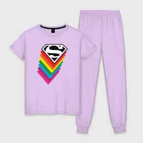 Женская пижама хлопок с принтом Superman Logo в Санкт-Петербурге, 100% хлопок | брюки и футболка прямого кроя, без карманов, на брюках мягкая резинка на поясе и по низу штанин | dc pride | justice league | pride | superman | vdosadir | лига справедливости | прайд | радуга | супермен