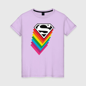 Женская футболка хлопок с принтом Superman Logo в Санкт-Петербурге, 100% хлопок | прямой крой, круглый вырез горловины, длина до линии бедер, слегка спущенное плечо | Тематика изображения на принте: dc pride | justice league | pride | superman | vdosadir | лига справедливости | прайд | радуга | супермен