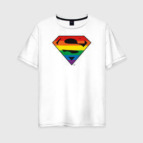 Женская футболка хлопок Oversize с принтом Superman Logo в Санкт-Петербурге, 100% хлопок | свободный крой, круглый ворот, спущенный рукав, длина до линии бедер
 | dc pride | justice league | pride | superman | vdosadir | лига справедливости | прайд | радуга | супермен