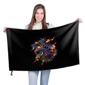Флаг 3D с принтом Огненная Сова в Санкт-Петербурге, 100% полиэстер | плотность ткани — 95 г/м2, размер — 67 х 109 см. Принт наносится с одной стороны | искры | огонь | потерялся | птица | сова