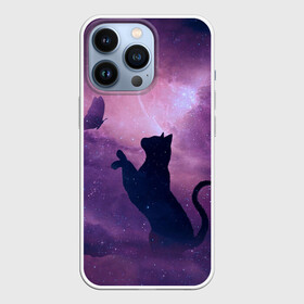 Чехол для iPhone 13 Pro с принтом Кошка играет с бабочкой в Санкт-Петербурге,  |  | cosmic stars | атмосфера | звезды | катята .cats | кошка играет с бабочкой | кошки | небо | скафандр