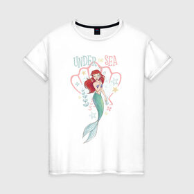 Женская футболка хлопок с принтом Русалочка Ариэль в Санкт-Петербурге, 100% хлопок | прямой крой, круглый вырез горловины, длина до линии бедер, слегка спущенное плечо | ariel | disney princess | the little mermaid | vdkimel | ариэль | русалочка