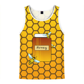 Мужская майка 3D с принтом Сладкий мёд в Санкт-Петербурге, 100% полиэстер | круглая горловина, приталенный силуэт, длина до линии бедра. Пройма и горловина окантованы тонкой бейкой | желтый | мед | насекомое | пчела | сладкий | соты | улей