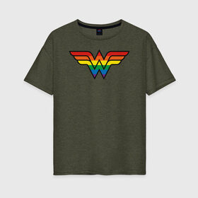 Женская футболка хлопок Oversize с принтом Wonder Woman Logo в Санкт-Петербурге, 100% хлопок | свободный крой, круглый ворот, спущенный рукав, длина до линии бедер
 | dc pride | justice league | pride | vdosadir | wonder woman | лига справедливости | прайд | радуга | чудо женщина