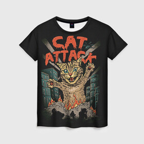 Женская футболка 3D с принтом Нападение гигантского котика в Санкт-Петербурге, 100% полиэфир ( синтетическое хлопкоподобное полотно) | прямой крой, круглый вырез горловины, длина до линии бедер | attack | attacks | big | cat | cats | catzilla | city | cute | flame | flames | kaiju | kitten | kitty | атака | атакует | большой | город | кайдзю | катастрофа | кот | котенок | котзилла | котик | котострофа | милый | нападает | огонь | огро
