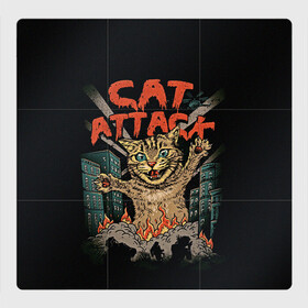 Магнитный плакат 3Х3 с принтом Нападение гигантского котика в Санкт-Петербурге, Полимерный материал с магнитным слоем | 9 деталей размером 9*9 см | attack | attacks | big | cat | cats | catzilla | city | cute | flame | flames | kaiju | kitten | kitty | атака | атакует | большой | город | кайдзю | катастрофа | кот | котенок | котзилла | котик | котострофа | милый | нападает | огонь | огро