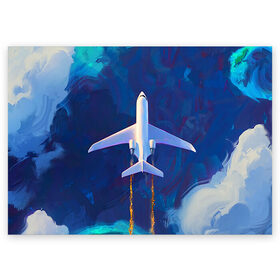 Поздравительная открытка с принтом Самолёт на небе в Санкт-Петербурге, 100% бумага | плотность бумаги 280 г/м2, матовая, на обратной стороне линовка и место для марки
 | abstract | air | art | fire | sky | самолёт на небе