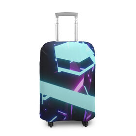 Чехол для чемодана 3D с принтом Blue Neons в Санкт-Петербурге, 86% полиэфир, 14% спандекс | двустороннее нанесение принта, прорези для ручек и колес | blue | cyberpunk2077 | girl | neon | неон | неоновая
