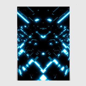 Постер с принтом Neon Lights в Санкт-Петербурге, 100% бумага
 | бумага, плотность 150 мг. Матовая, но за счет высокого коэффициента гладкости имеет небольшой блеск и дает на свету блики, но в отличии от глянцевой бумаги не покрыта лаком | blue | cyberpunk2077 | girl | neon | неон | неоновая
