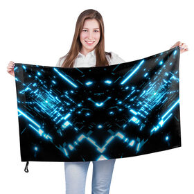 Флаг 3D с принтом Neon Lights в Санкт-Петербурге, 100% полиэстер | плотность ткани — 95 г/м2, размер — 67 х 109 см. Принт наносится с одной стороны | blue | cyberpunk2077 | girl | neon | неон | неоновая