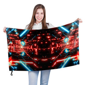 Флаг 3D с принтом Neon Lights в Санкт-Петербурге, 100% полиэстер | плотность ткани — 95 г/м2, размер — 67 х 109 см. Принт наносится с одной стороны | blue | cyberpunk2077 | girl | neon | неон | неоновая