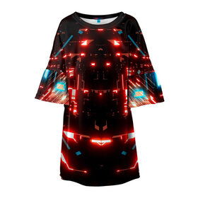 Детское платье 3D с принтом Neon Lights в Санкт-Петербурге, 100% полиэстер | прямой силуэт, чуть расширенный к низу. Круглая горловина, на рукавах — воланы | blue | cyberpunk2077 | girl | neon | неон | неоновая