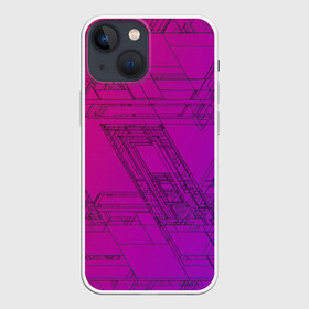 Чехол для iPhone 13 mini с принтом Аbstraction в Санкт-Петербурге,  |  | purple | абстрактный | абстракция | геометрический рисунок | геометрия | знаки | иерогливы | индиго | корея | кружево | лого | логотипы | надпись | неон | рисунок | с надписью | текст | текстура | узор