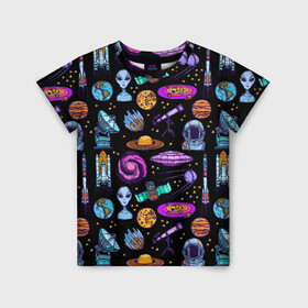 Детская футболка 3D с принтом космос в Санкт-Петербурге, 100% гипоаллергенный полиэфир | прямой крой, круглый вырез горловины, длина до линии бедер, чуть спущенное плечо, ткань немного тянется | астрономия | вселенная | галактика | графика | гуманоид | звезды | инопланетяне | космос | нло | прешелец