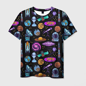 Мужская футболка 3D с принтом космос в Санкт-Петербурге, 100% полиэфир | прямой крой, круглый вырез горловины, длина до линии бедер | астрономия | вселенная | галактика | графика | гуманоид | звезды | инопланетяне | космос | нло | прешелец