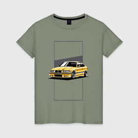 Женская футболка хлопок с принтом BMW E36 в Санкт-Петербурге, 100% хлопок | прямой крой, круглый вырез горловины, длина до линии бедер, слегка спущенное плечо | bmw | e36 | арт машина | бмв | быстрая машина | красивая машина | машина