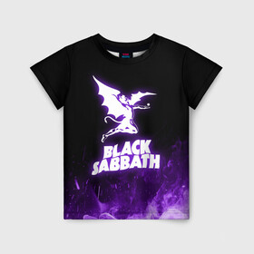 Детская футболка 3D с принтом Black Sabbath NEON в Санкт-Петербурге, 100% гипоаллергенный полиэфир | прямой крой, круглый вырез горловины, длина до линии бедер, чуть спущенное плечо, ткань немного тянется | Тематика изображения на принте: black sabbath | hard rock | heavy metal | purple | блэк сабат | группы | метал | музыка | оззи осборн | рок | фиолетовый | хард рок | хэви метал