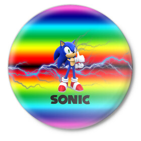 Значок с принтом SONIC RAINBOW в Санкт-Петербурге,  металл | круглая форма, металлическая застежка в виде булавки | hedgehog | metal sonic | silver | silver the hedgehog | sonic | sonic boom | sonic the hedgehog | ёж сонник | игры | соник | фильмы