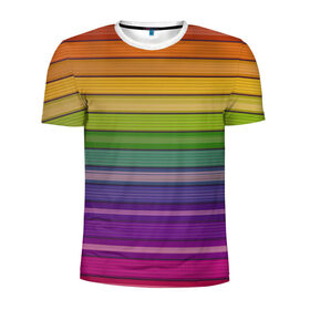 Мужская футболка 3D спортивная с принтом Радужные линии в Санкт-Петербурге, 100% полиэстер с улучшенными характеристиками | приталенный силуэт, круглая горловина, широкие плечи, сужается к линии бедра | Тематика изображения на принте: вертикальные линии | вертикальный рисунок | линии | радуга | цвета | яркие цвета