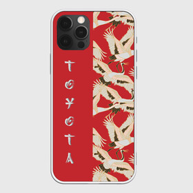 Чехол для iPhone 12 Pro с принтом Toyota в Санкт-Петербурге, силикон | область печати: задняя сторона чехла, без боковых панелей | Тематика изображения на принте: pattern | supra | toyota | гуси | гусь | журавли | журавль | красная | красный | птицы | цапли | цапля | япония | японский | японский узор