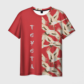 Мужская футболка 3D с принтом Toyota в Санкт-Петербурге, 100% полиэфир | прямой крой, круглый вырез горловины, длина до линии бедер | pattern | supra | toyota | гуси | гусь | журавли | журавль | красная | красный | птицы | цапли | цапля | япония | японский | японский узор