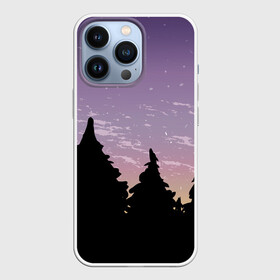 Чехол для iPhone 13 Pro с принтом Лес под ночным небом в Санкт-Петербурге,  |  | Тематика изображения на принте: вечер | градиент | закат | звездное небо | звезды | лес | небо | очертание | очертание леса | сумерки | тайга | фиолетовый | черный