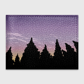 Обложка для студенческого билета с принтом Лес под ночным небом в Санкт-Петербурге, натуральная кожа | Размер: 11*8 см; Печать на всей внешней стороне | вечер | градиент | закат | звездное небо | звезды | лес | небо | очертание | очертание леса | сумерки | тайга | фиолетовый | черный
