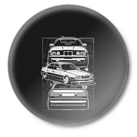Значок с принтом BMW в Санкт-Петербурге,  металл | круглая форма, металлическая застежка в виде булавки | auto | bmw | car | e | e34 | germany | m | m5 | series | x | авто | автомобиль | бмв | бнв | германия | машина