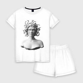 Женская пижама с шортиками хлопок с принтом скульптура,медуза,девушка,очки в Санкт-Петербурге, 100% хлопок | футболка прямого кроя, шорты свободные с широкой мягкой резинкой | 