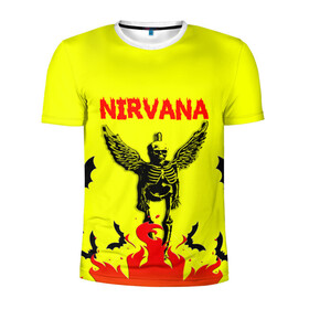 Мужская футболка 3D спортивная с принтом NIRVANA в Санкт-Петербурге, 100% полиэстер с улучшенными характеристиками | приталенный силуэт, круглая горловина, широкие плечи, сужается к линии бедра | nirvana | smile | ангел | курт кобейн | нирвана | скелет | смайл | телечия мышы