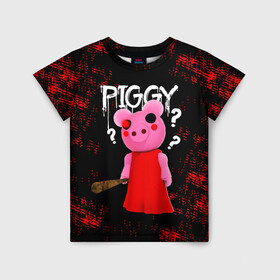 Детская футболка 3D с принтом ROBLOX PIGGY - СВИНКА ПИГГИ в Санкт-Петербурге, 100% гипоаллергенный полиэфир | прямой крой, круглый вырез горловины, длина до линии бедер, чуть спущенное плечо, ткань немного тянется | pig | piggy | roblox | игра | компьютерная игра | логотип | онлайн | онлайн игра | пигги | поросенок | роблакс | роблокс | свинка | свинья