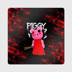 Магнит виниловый Квадрат с принтом ROBLOX PIGGY - СВИНКА ПИГГИ в Санкт-Петербурге, полимерный материал с магнитным слоем | размер 9*9 см, закругленные углы | Тематика изображения на принте: pig | piggy | roblox | игра | компьютерная игра | логотип | онлайн | онлайн игра | пигги | поросенок | роблакс | роблокс | свинка | свинья