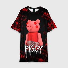 Детское платье 3D с принтом ROBLOX PIGGY - СВИНКА ПИГГИ в Санкт-Петербурге, 100% полиэстер | прямой силуэт, чуть расширенный к низу. Круглая горловина, на рукавах — воланы | pig | piggy | roblox | игра | компьютерная игра | логотип | онлайн | онлайн игра | пигги | поросенок | роблакс | роблокс | свинка | свинья