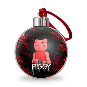 Ёлочный шар с принтом ROBLOX PIGGY - СВИНКА ПИГГИ в Санкт-Петербурге, Пластик | Диаметр: 77 мм | Тематика изображения на принте: pig | piggy | roblox | игра | компьютерная игра | логотип | онлайн | онлайн игра | пигги | поросенок | роблакс | роблокс | свинка | свинья